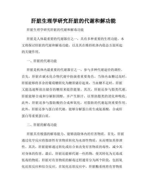 肝脏生理学研究肝脏的代谢和解功能