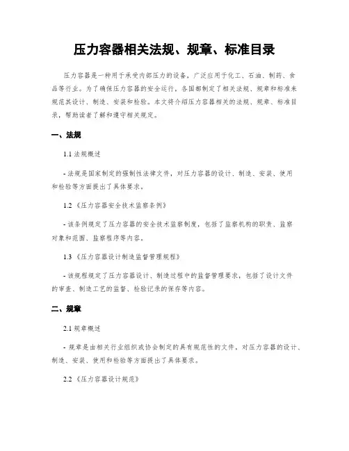 压力容器相关法规、规章、标准目录