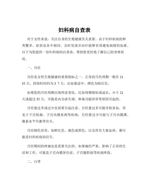 妇科病自查表