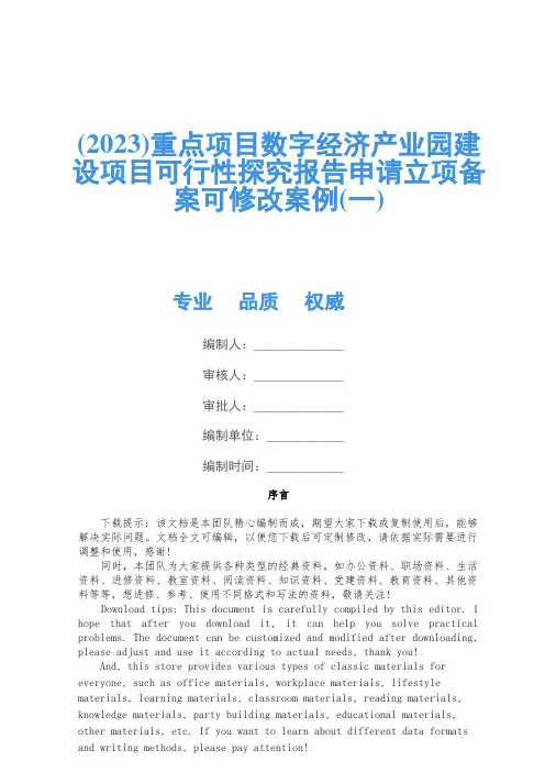 (2023)重点项目数字经济产业园建设项目可行性研究报告申请立项备案可修改案例(一)
