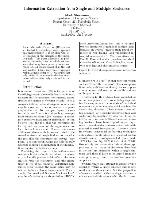 Information Extraction from Single and Multiple Sentences