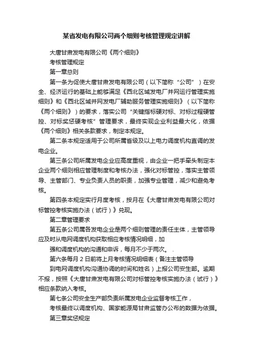 某省发电有限公司两个细则考核管理规定讲解