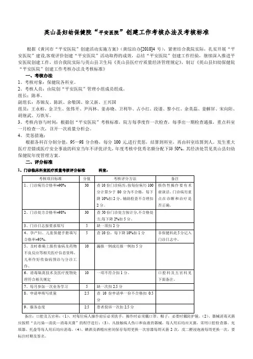 平安医院创建考核办法与评分标准