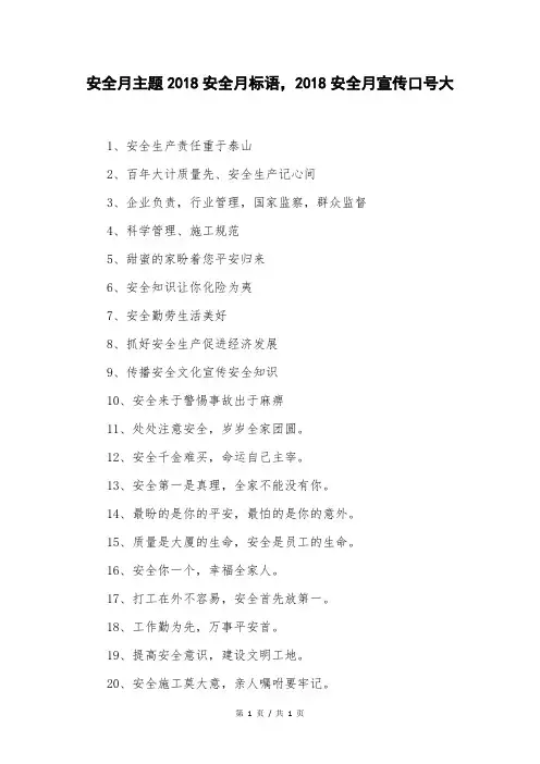 安全月主题2018安全月标语,2018安全月宣传口号大