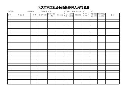 大庆市职工社会保险新参保人员花名册(表二)