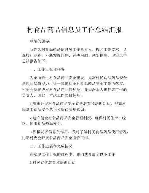 村食品药品信息员工作总结汇报