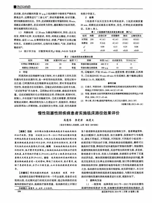 慢性阻塞性肺疾病患者实施临床路径效果评价