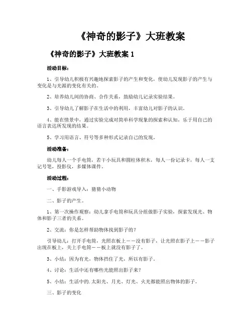 《神奇的影子》大班教案
