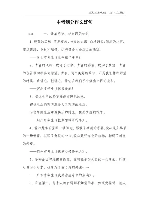 中考满分作文好句