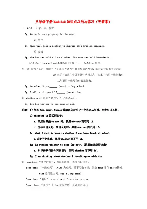 八年级英语下册 module2知识点总结与练习(无答案) 外研版