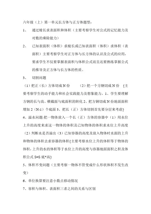 六年级(上)第一单元长方体与正方体题型