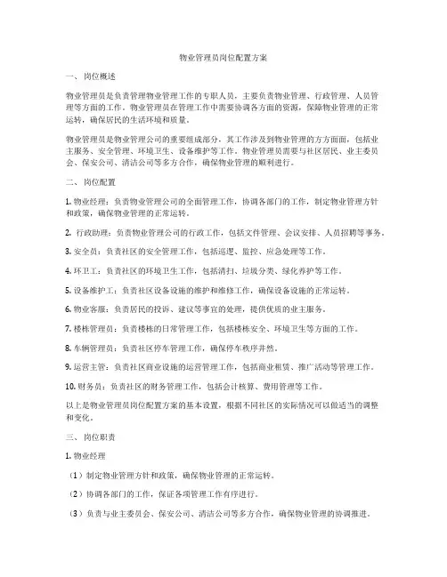 物业管理员岗位配置方案