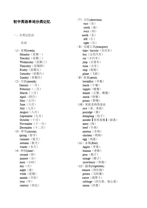 初中英语单词分类大全(打印版)word版本
