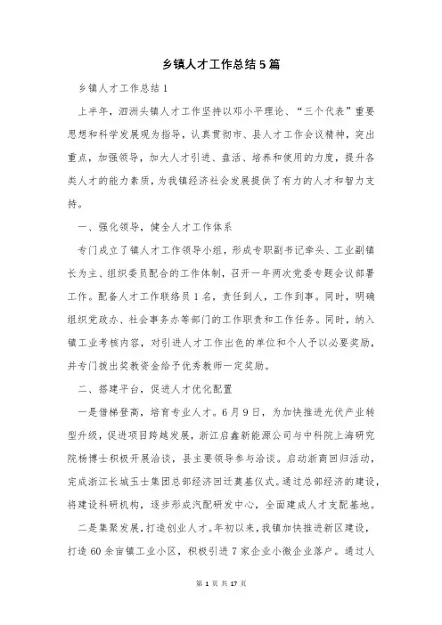 乡镇人才工作总结5篇