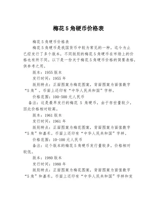 梅花5角硬币价格表