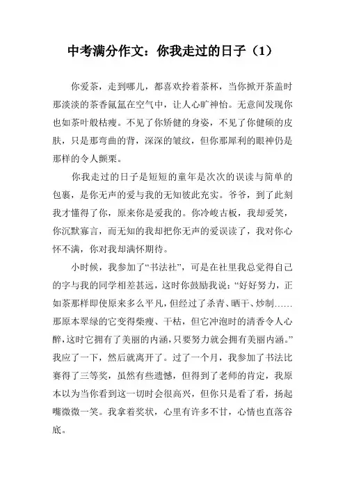 中考满分作文：你我走过的日子(1)