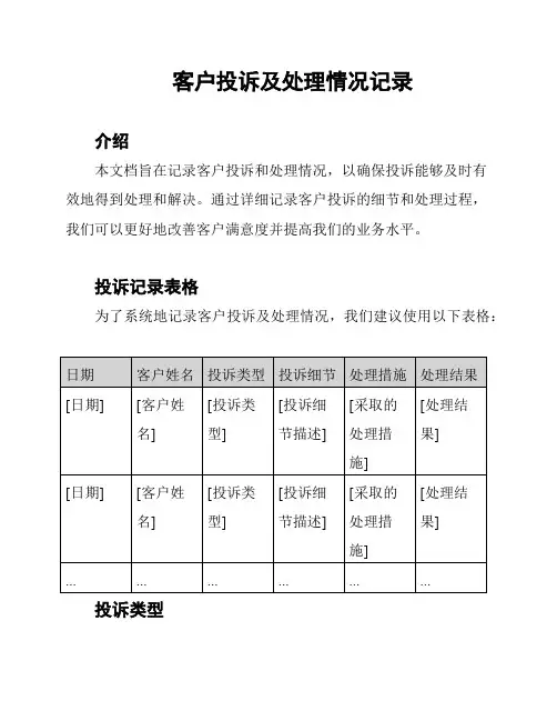 客户投诉及处理情况记录