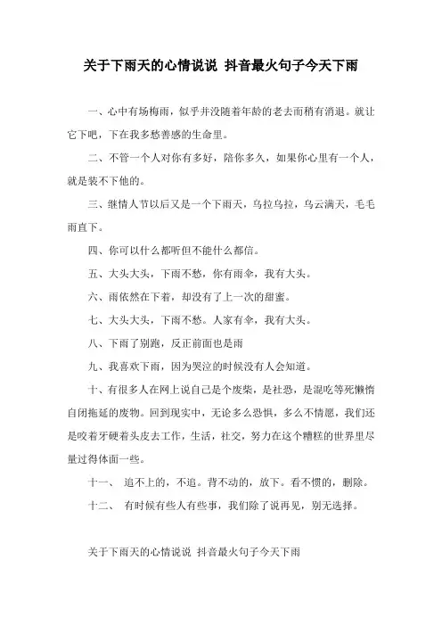 关于下雨天的心情说说 抖音最火句子今天下雨