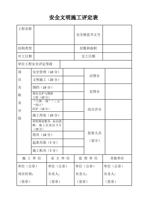 安全文明施工评定表