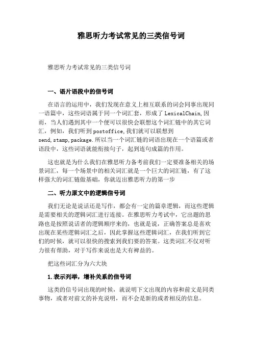 雅思听力考试常见的三类信号词
