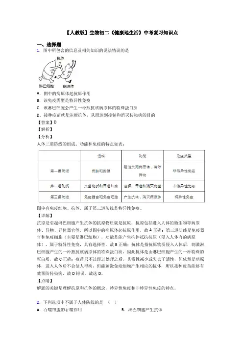 【人教版】生物初二《健康地生活》中考复习知识点