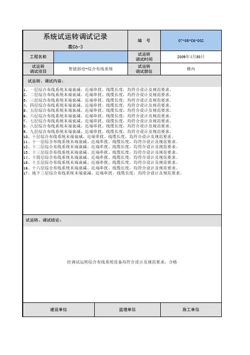综合布线系统-系统试运转调试记录