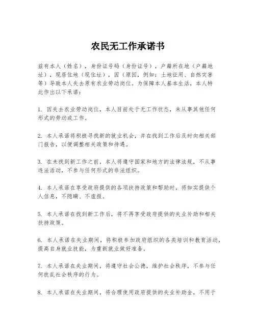 农民无工作承诺书