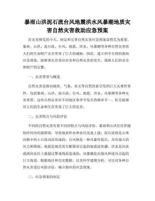 暴雨山洪泥石流台风地震洪水风暴潮地质灾害自然灾害救助应急预案