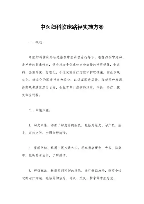 中医妇科临床路径实施方案