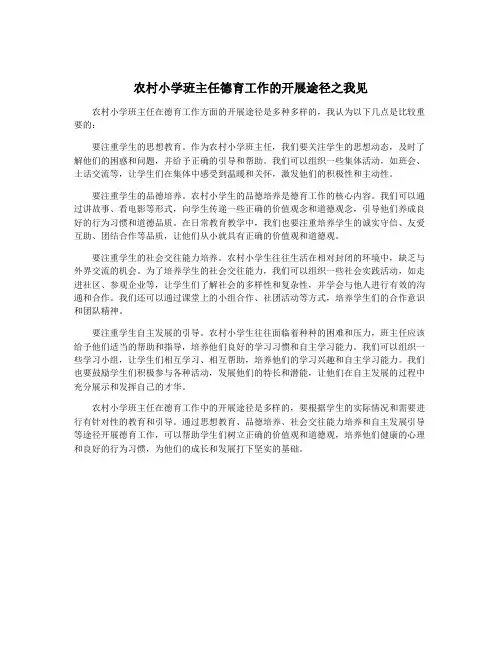 农村小学班主任德育工作的开展途径之我见