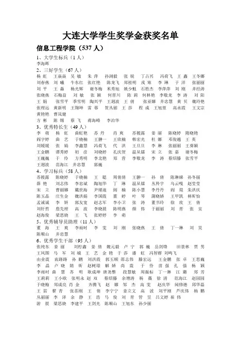 大连大学学生奖学金获奖名单