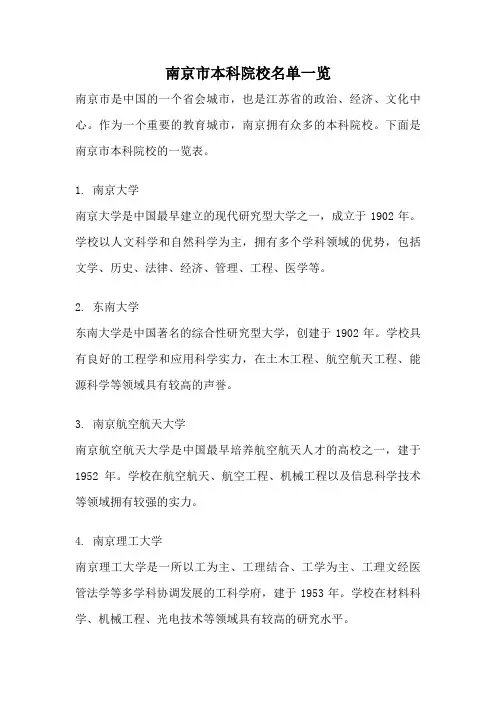 南京市本科院校名单一览