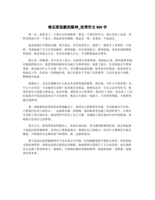 难忘那坚毅的眼神_优秀作文800字