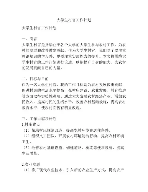 大学生村官工作计划