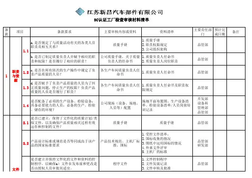 3C审核检查清单及各部门需准备的资料