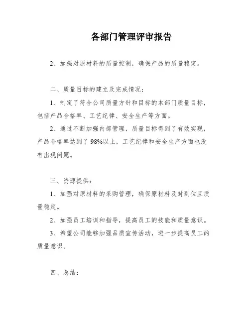 各部门管理评审报告