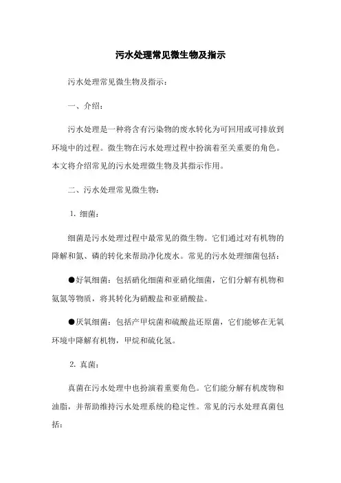 污水处理常见微生物及指示