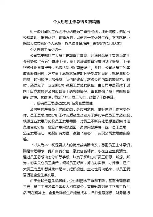 个人思想工作总结5篇精选
