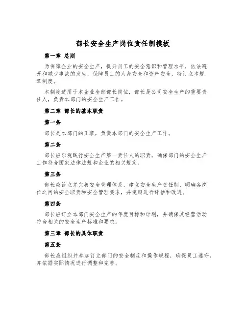 部长安全生产岗位责任制模板
