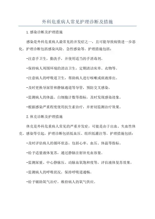 外科危重病人常见护理诊断及措施