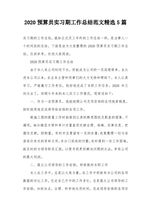 2020预算员实习期工作总结范文精选5篇