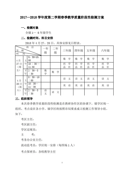 最新小学质量检测材料---小学期中质量检测方案