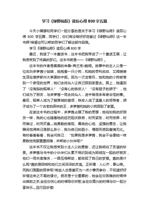 学习《绿野仙踪》读后心得800字五篇