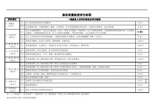 服务质量检查评分标准(一线)