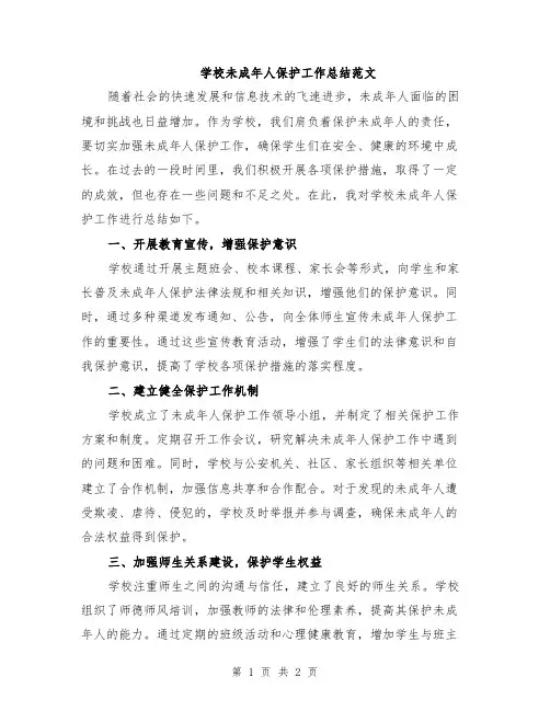 学校未成年人保护工作总结范文