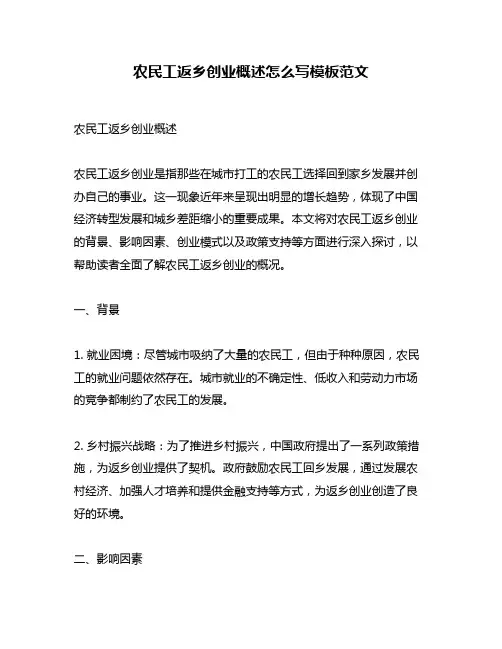 农民工返乡创业概述怎么写模板范文