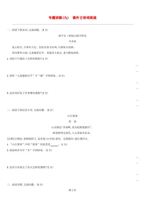 中考语文高分一轮专题课外古诗词阅读专题训练