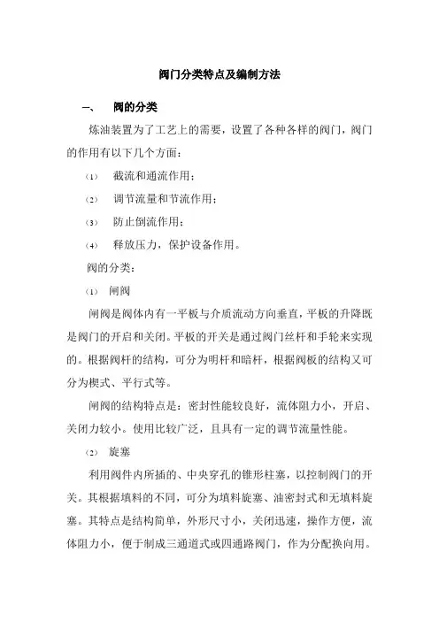 阀门分类特点及编制方法