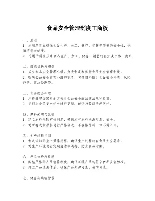 食品安全管理制度工商板