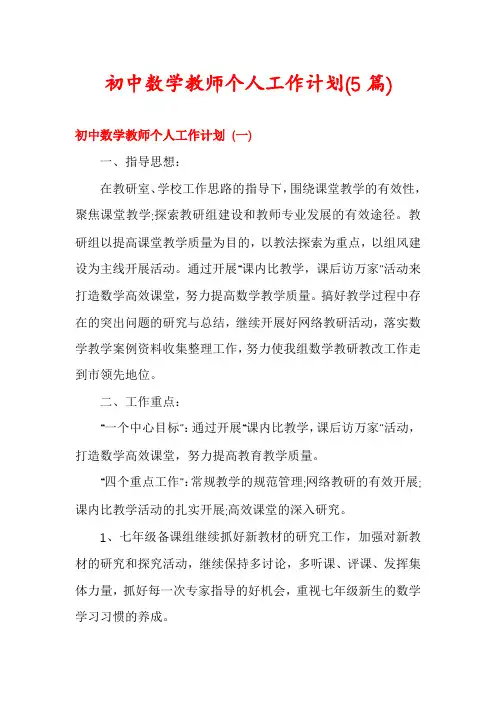 初中数学教师个人工作计划(5篇)